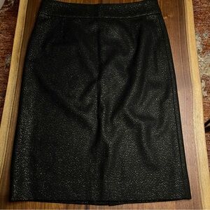 J. Crew Black Glitter Pencil Skirt Wool Blend Size 6 Classic